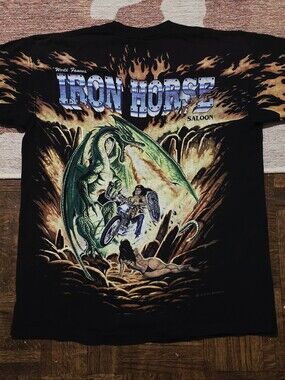 1995 Iron Horse Saloon Vintage Harley Davidson Biker Dragon Flames Shirt  Sz L